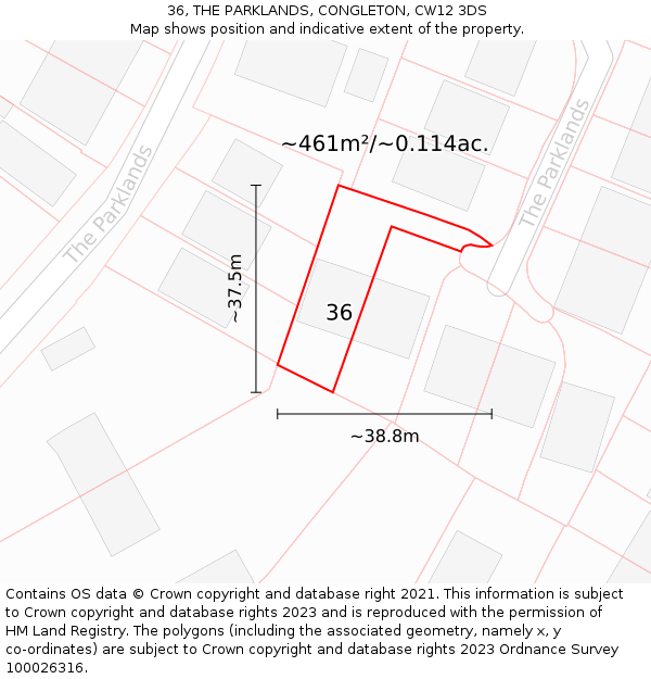 36, THE PARKLANDS, CONGLETON, CW12 3DS: Plot and title map