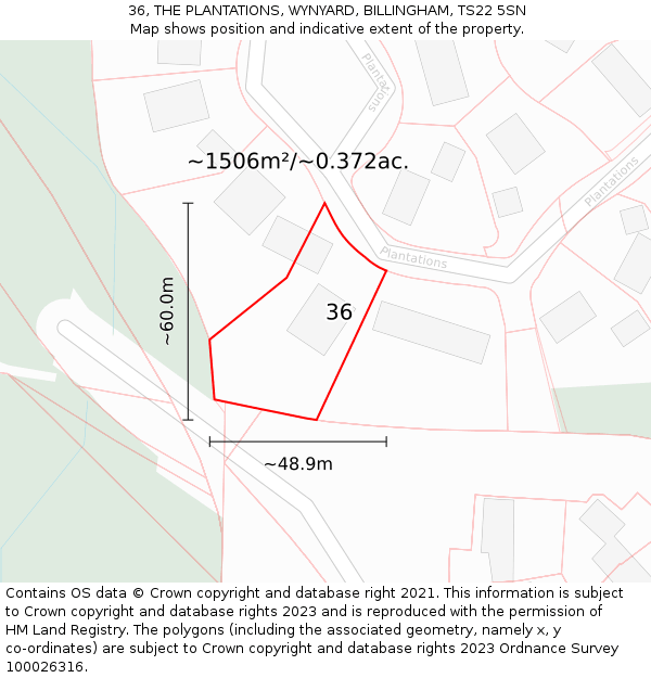 36, THE PLANTATIONS, WYNYARD, BILLINGHAM, TS22 5SN: Plot and title map