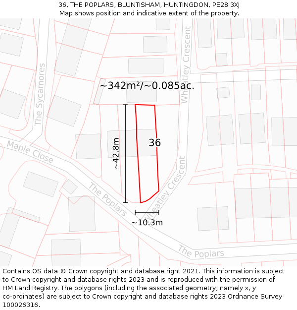 36, THE POPLARS, BLUNTISHAM, HUNTINGDON, PE28 3XJ: Plot and title map