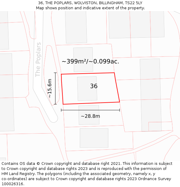 36, THE POPLARS, WOLVISTON, BILLINGHAM, TS22 5LY: Plot and title map