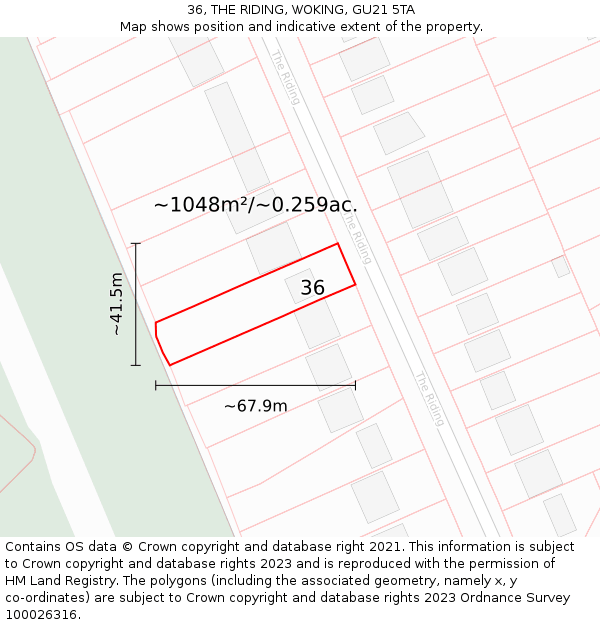 36, THE RIDING, WOKING, GU21 5TA: Plot and title map