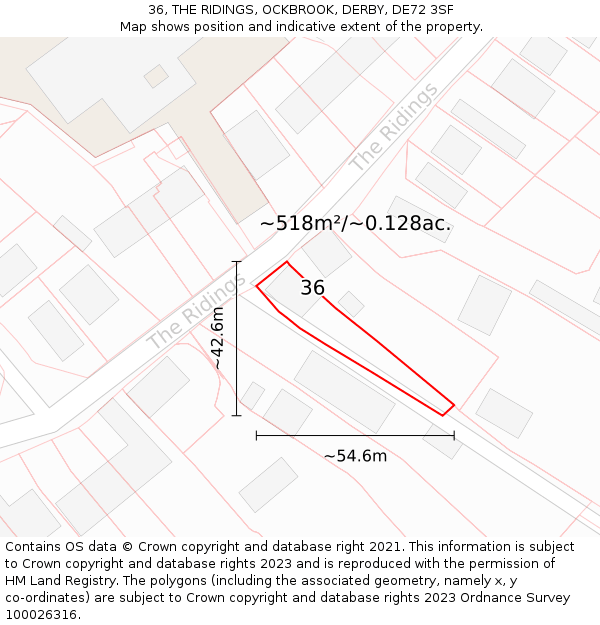 36, THE RIDINGS, OCKBROOK, DERBY, DE72 3SF: Plot and title map
