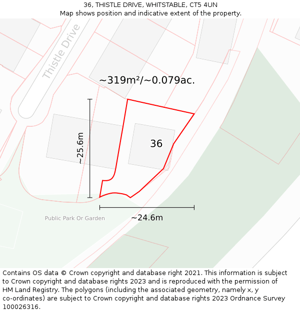 36, THISTLE DRIVE, WHITSTABLE, CT5 4UN: Plot and title map