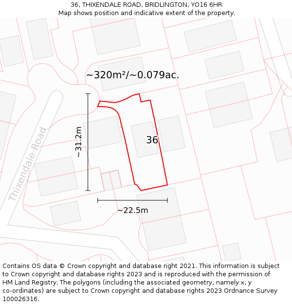 36, THIXENDALE ROAD, BRIDLINGTON, YO16 6HR: Plot and title map