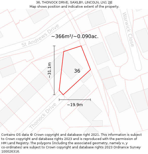 36, THONOCK DRIVE, SAXILBY, LINCOLN, LN1 2JE: Plot and title map