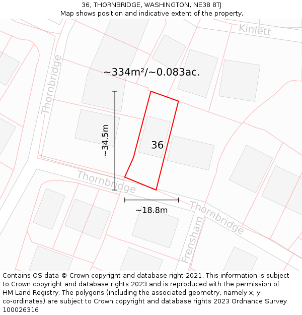 36, THORNBRIDGE, WASHINGTON, NE38 8TJ: Plot and title map