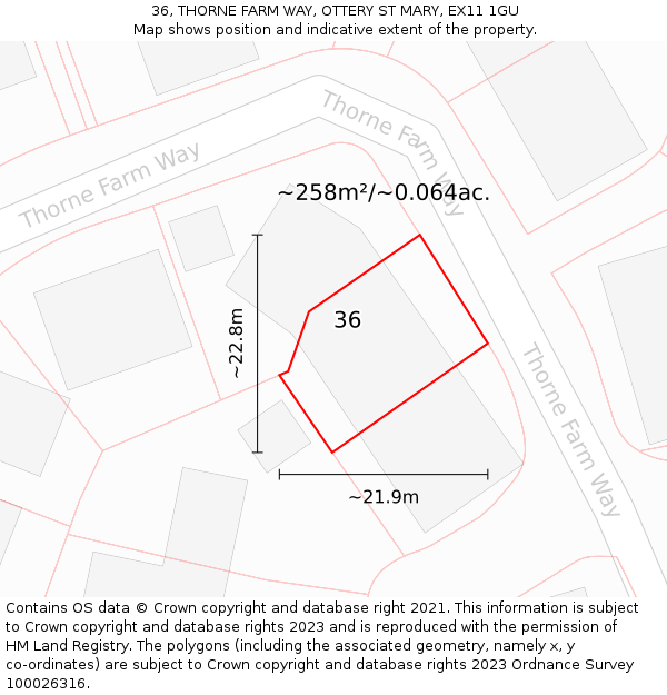 36, THORNE FARM WAY, OTTERY ST MARY, EX11 1GU: Plot and title map