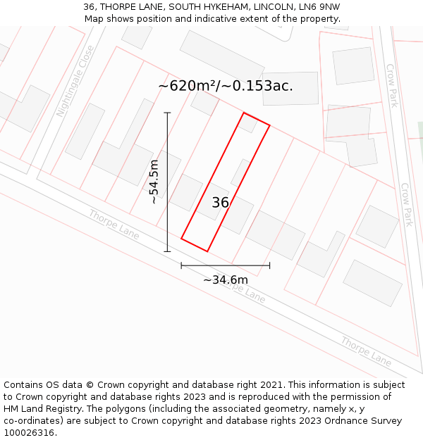 36, THORPE LANE, SOUTH HYKEHAM, LINCOLN, LN6 9NW: Plot and title map