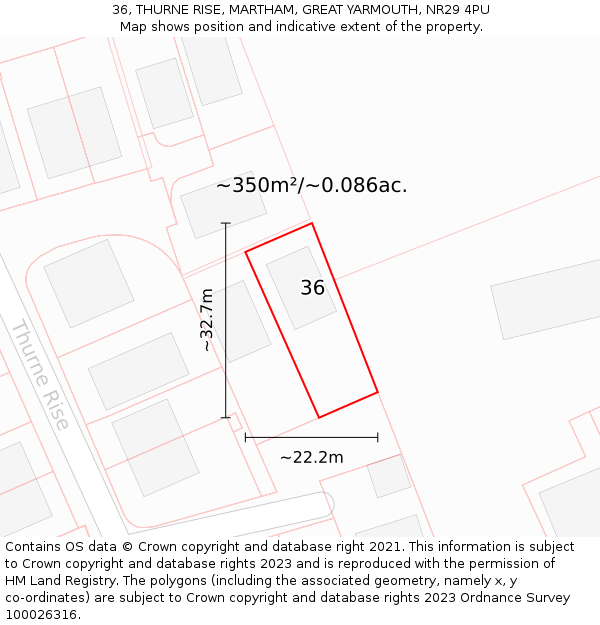 36, THURNE RISE, MARTHAM, GREAT YARMOUTH, NR29 4PU: Plot and title map