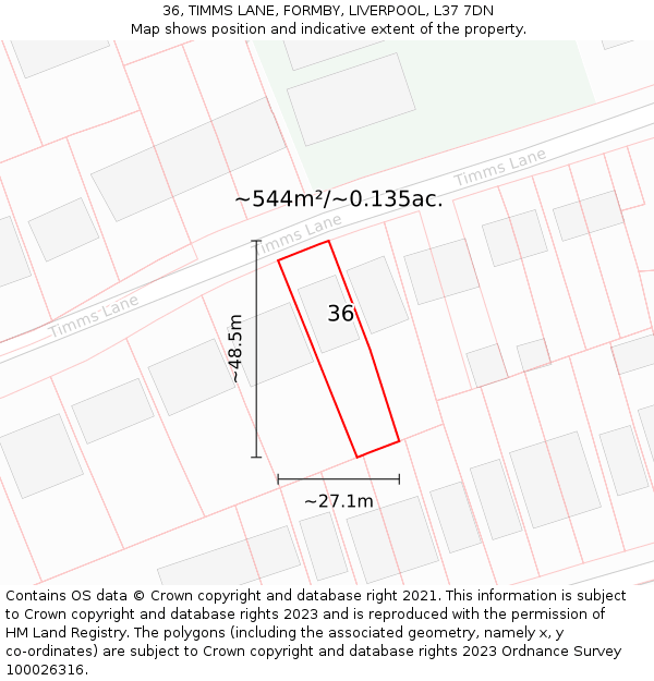 36, TIMMS LANE, FORMBY, LIVERPOOL, L37 7DN: Plot and title map