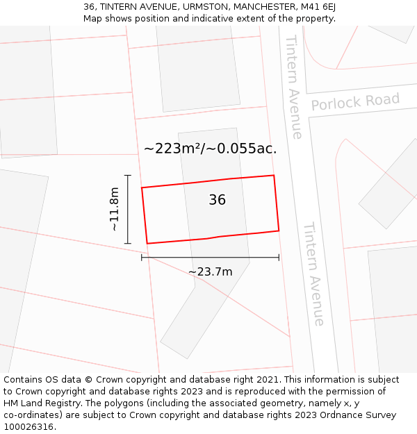 36, TINTERN AVENUE, URMSTON, MANCHESTER, M41 6EJ: Plot and title map