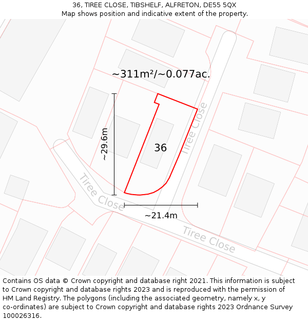 36, TIREE CLOSE, TIBSHELF, ALFRETON, DE55 5QX: Plot and title map