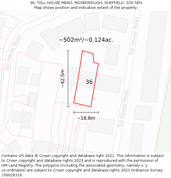 36, TOLL HOUSE MEAD, MOSBOROUGH, SHEFFIELD, S20 5EN: Plot and title map