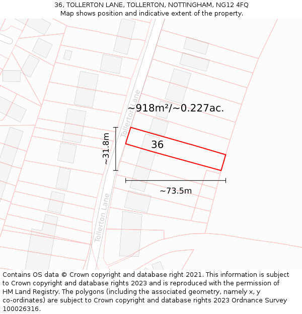 36, TOLLERTON LANE, TOLLERTON, NOTTINGHAM, NG12 4FQ: Plot and title map