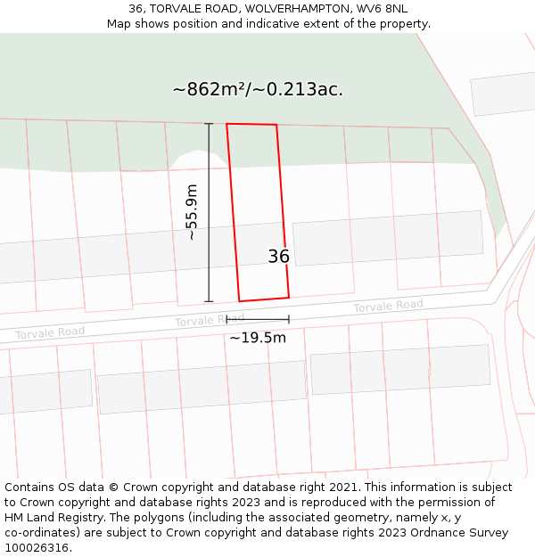 36, TORVALE ROAD, WOLVERHAMPTON, WV6 8NL: Plot and title map