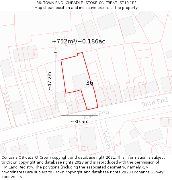 36, TOWN END, CHEADLE, STOKE-ON-TRENT, ST10 1PF: Plot and title map