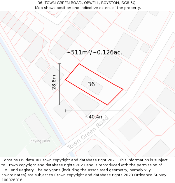 36, TOWN GREEN ROAD, ORWELL, ROYSTON, SG8 5QL: Plot and title map