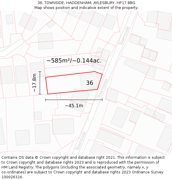 36, TOWNSIDE, HADDENHAM, AYLESBURY, HP17 8BG: Plot and title map