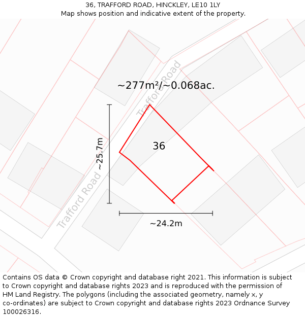 36, TRAFFORD ROAD, HINCKLEY, LE10 1LY: Plot and title map