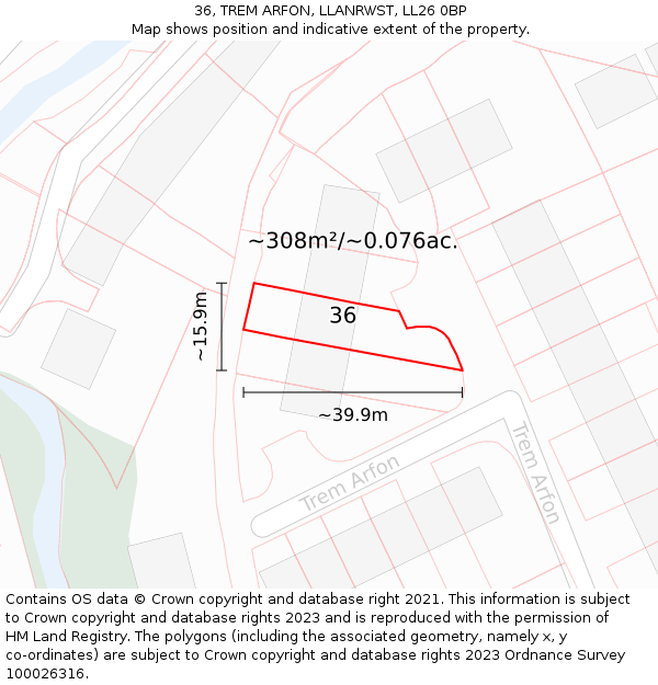 36, TREM ARFON, LLANRWST, LL26 0BP: Plot and title map