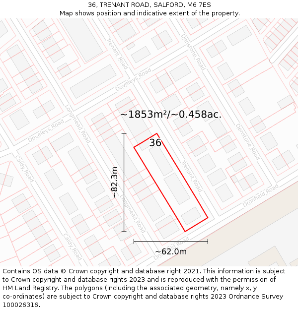 36, TRENANT ROAD, SALFORD, M6 7ES: Plot and title map