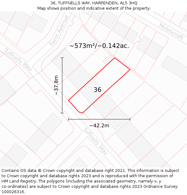 36, TUFFNELLS WAY, HARPENDEN, AL5 3HQ: Plot and title map