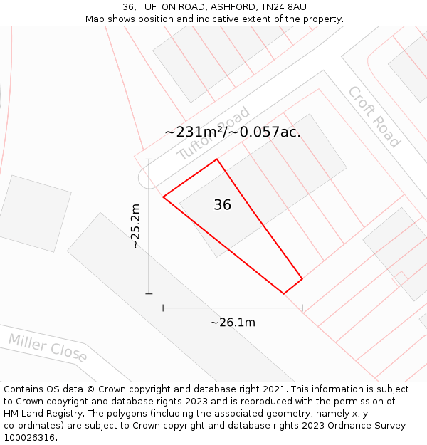 36, TUFTON ROAD, ASHFORD, TN24 8AU: Plot and title map