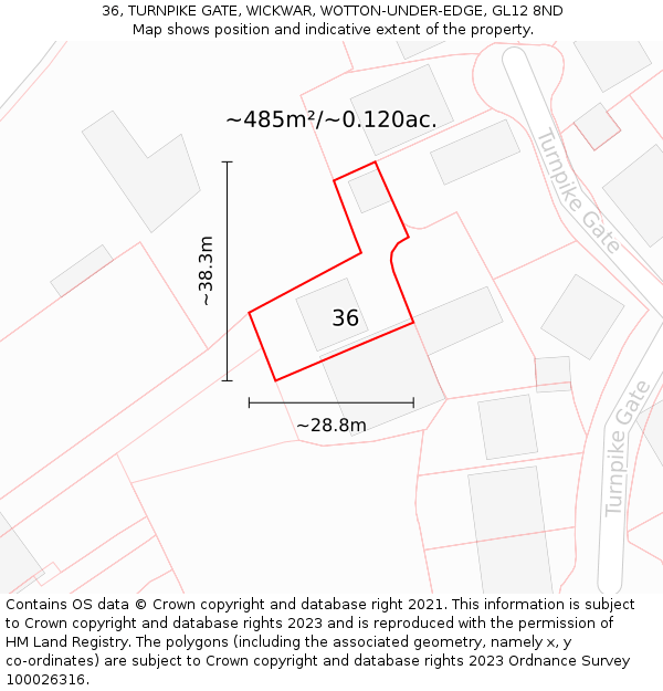 36, TURNPIKE GATE, WICKWAR, WOTTON-UNDER-EDGE, GL12 8ND: Plot and title map