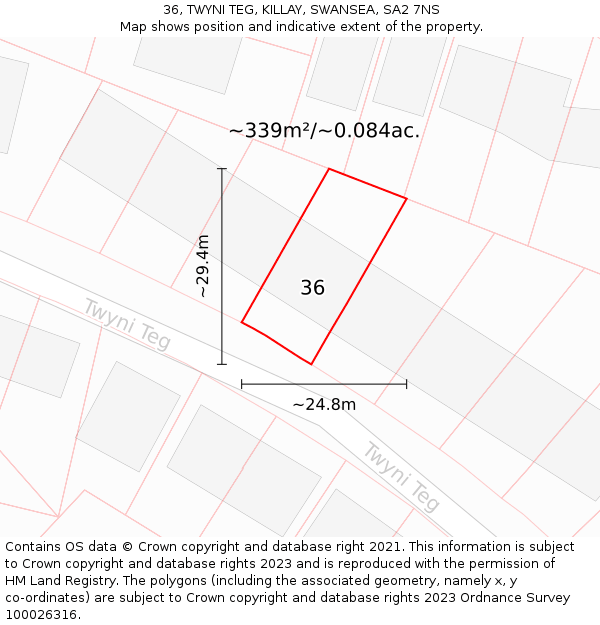 36, TWYNI TEG, KILLAY, SWANSEA, SA2 7NS: Plot and title map