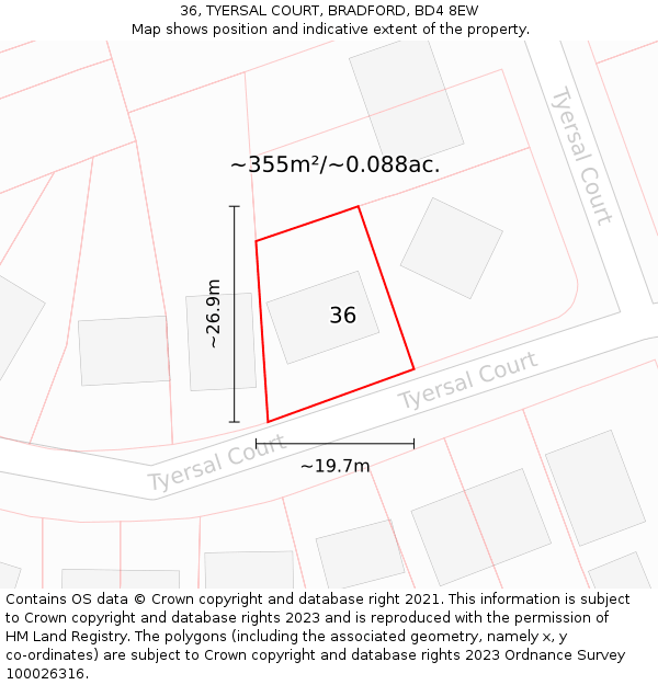36, TYERSAL COURT, BRADFORD, BD4 8EW: Plot and title map