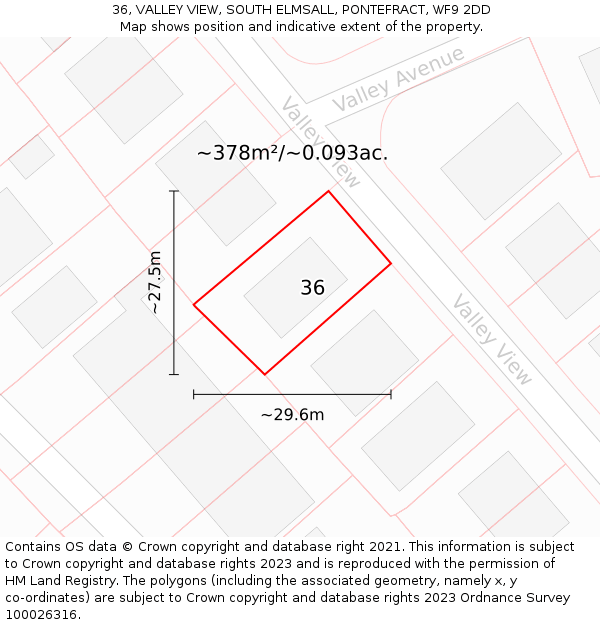 36, VALLEY VIEW, SOUTH ELMSALL, PONTEFRACT, WF9 2DD: Plot and title map