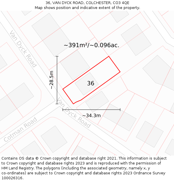 36, VAN DYCK ROAD, COLCHESTER, CO3 4QE: Plot and title map