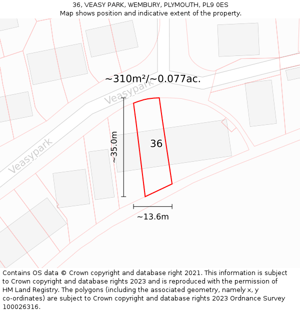 36, VEASY PARK, WEMBURY, PLYMOUTH, PL9 0ES: Plot and title map