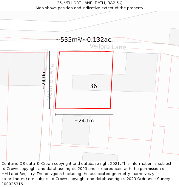 36, VELLORE LANE, BATH, BA2 6JQ: Plot and title map