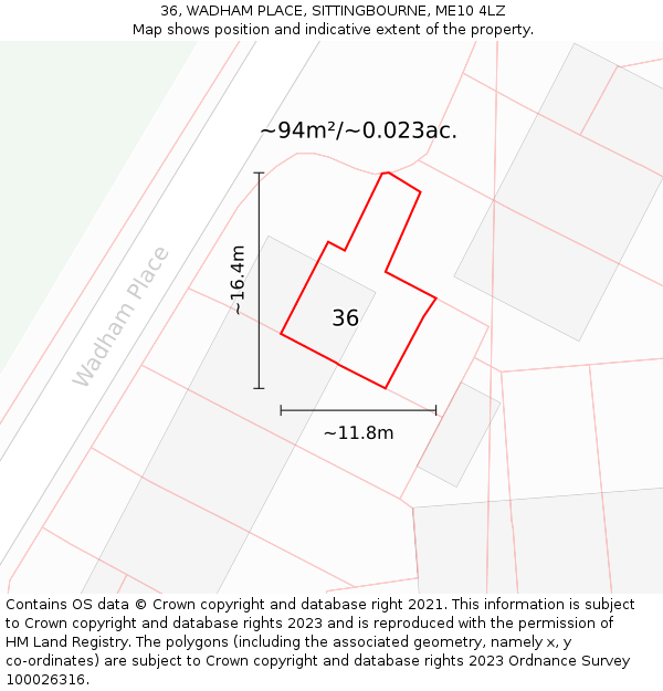 36, WADHAM PLACE, SITTINGBOURNE, ME10 4LZ: Plot and title map