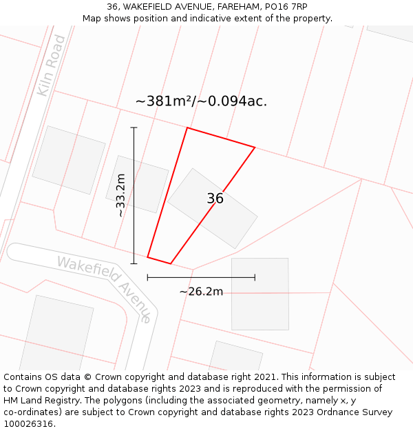 36, WAKEFIELD AVENUE, FAREHAM, PO16 7RP: Plot and title map