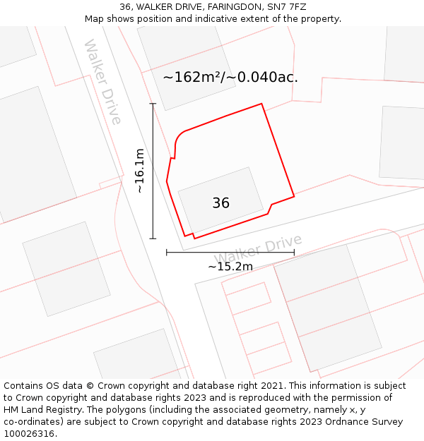 36, WALKER DRIVE, FARINGDON, SN7 7FZ: Plot and title map