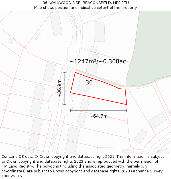 36, WALKWOOD RISE, BEACONSFIELD, HP9 1TU: Plot and title map