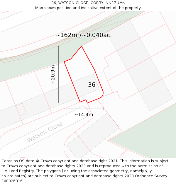 36, WATSON CLOSE, CORBY, NN17 4AN: Plot and title map