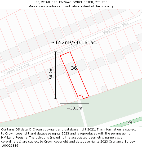 36, WEATHERBURY WAY, DORCHESTER, DT1 2EF: Plot and title map