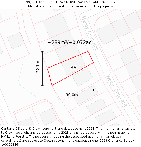 36, WELBY CRESCENT, WINNERSH, WOKINGHAM, RG41 5SW: Plot and title map