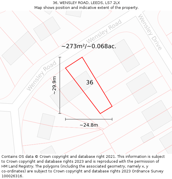 36, WENSLEY ROAD, LEEDS, LS7 2LX: Plot and title map