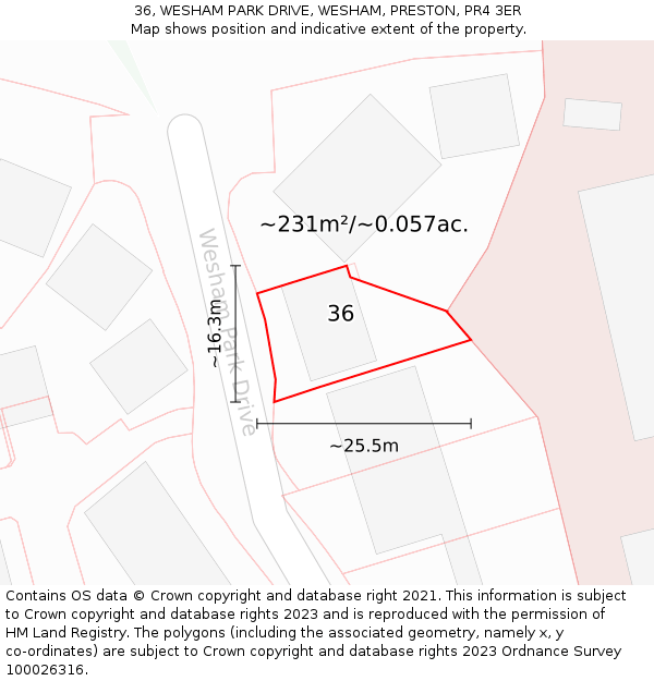 36, WESHAM PARK DRIVE, WESHAM, PRESTON, PR4 3ER: Plot and title map