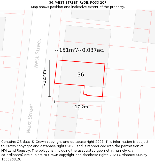 36, WEST STREET, RYDE, PO33 2QF: Plot and title map