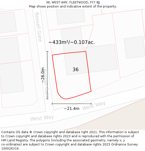 36, WEST WAY, FLEETWOOD, FY7 8JJ: Plot and title map