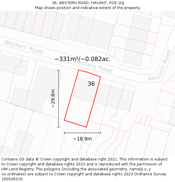 36, WESTERN ROAD, HAVANT, PO9 1NJ: Plot and title map