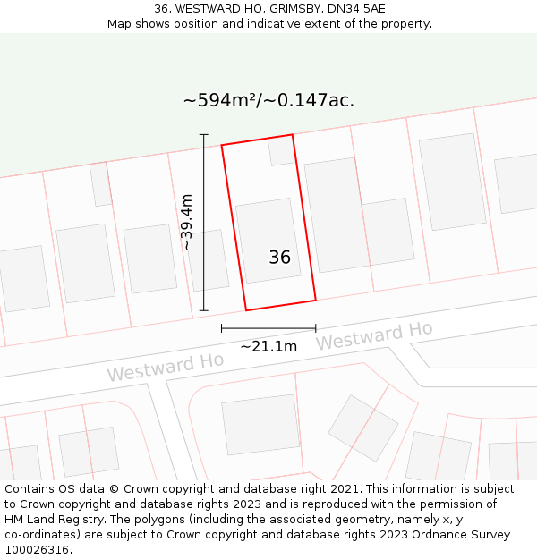 36, WESTWARD HO, GRIMSBY, DN34 5AE: Plot and title map