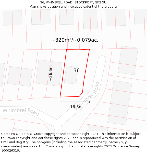 36, WHIMBREL ROAD, STOCKPORT, SK2 5UJ: Plot and title map