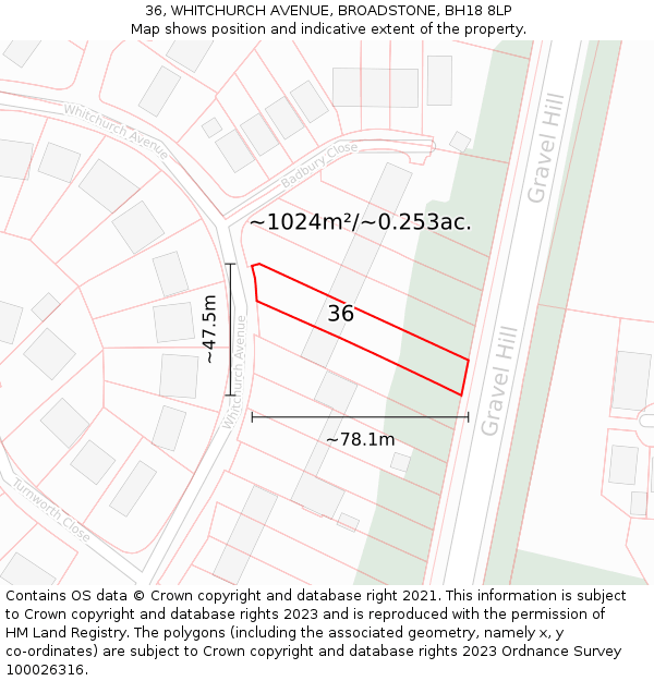 36, WHITCHURCH AVENUE, BROADSTONE, BH18 8LP: Plot and title map