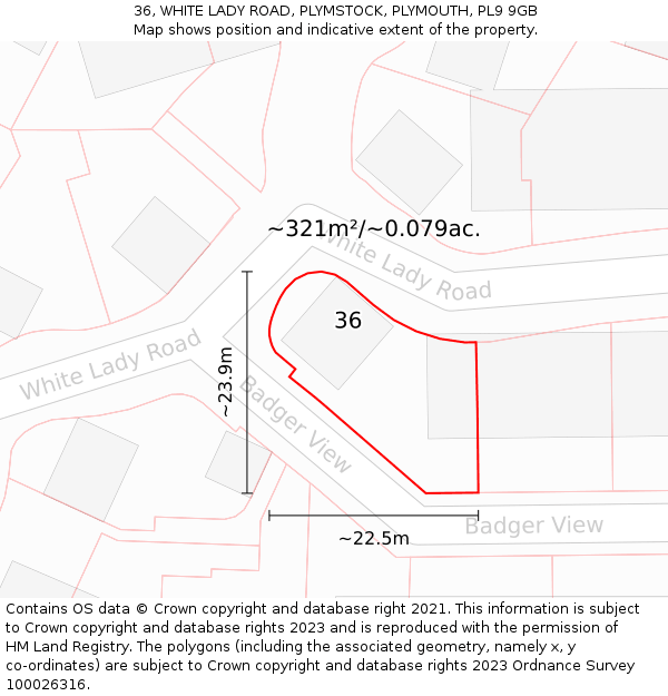 36, WHITE LADY ROAD, PLYMSTOCK, PLYMOUTH, PL9 9GB: Plot and title map